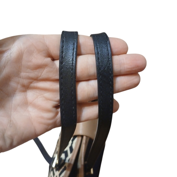 Spartina 449 Black and White Leather and Linen Shoulder Bag Tote - Picture 11 of 15